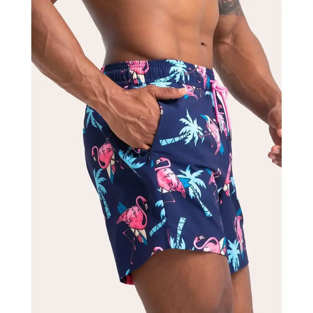 NWT Maamgic BioBloom Flamingo Swim Trunks 2-in-1 Navy Pink Men XL
